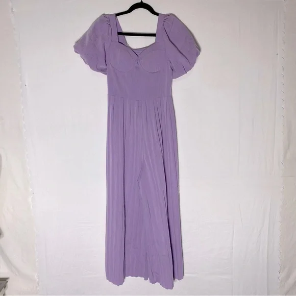 Women’s Lilac Purple Wide Pleated Leg Jumpsuit With Puff Sleeves S - Picture 16 of 16